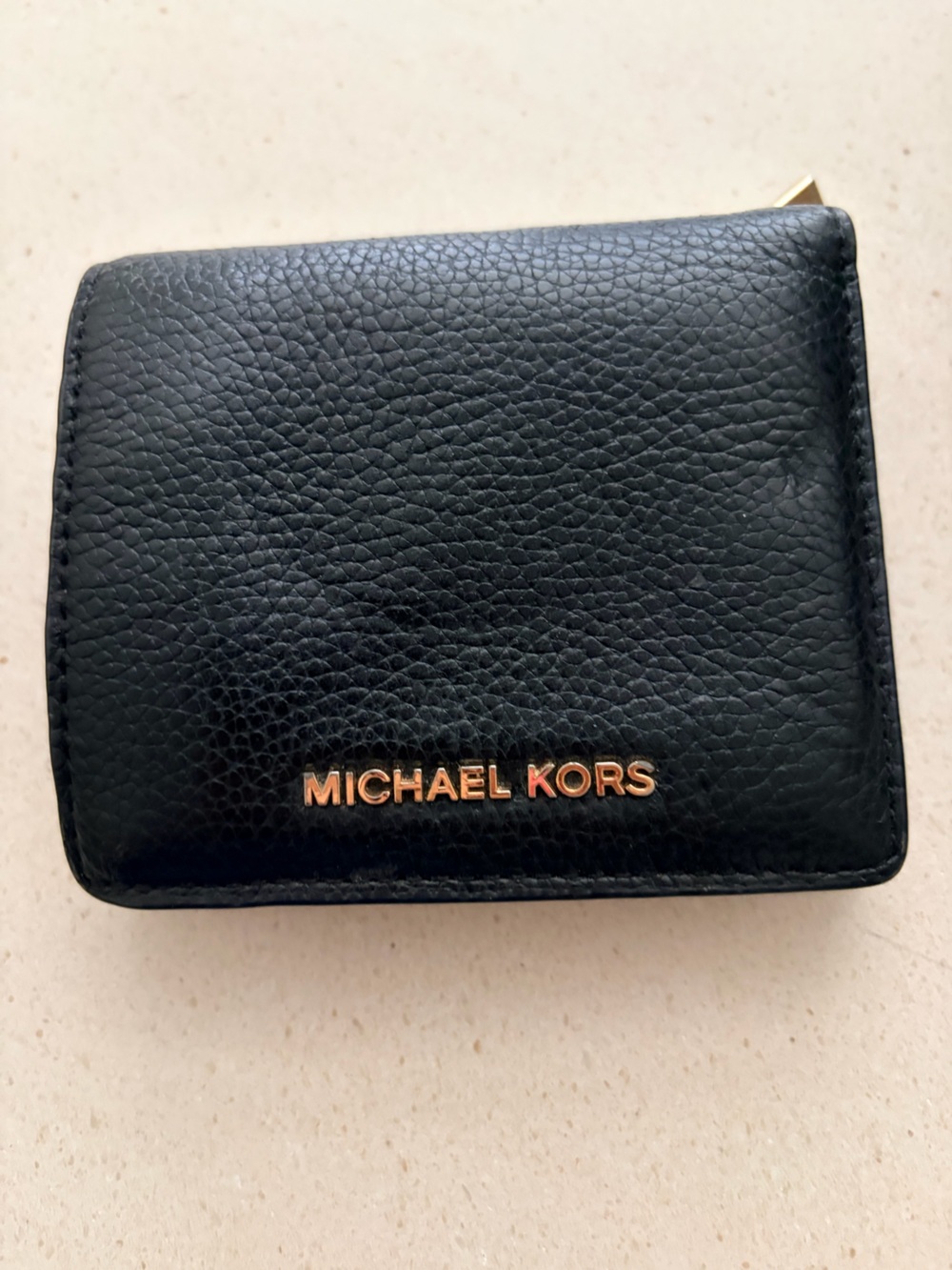 Michael Kors Black Pebbled Leather Card Holder with Gold Logo